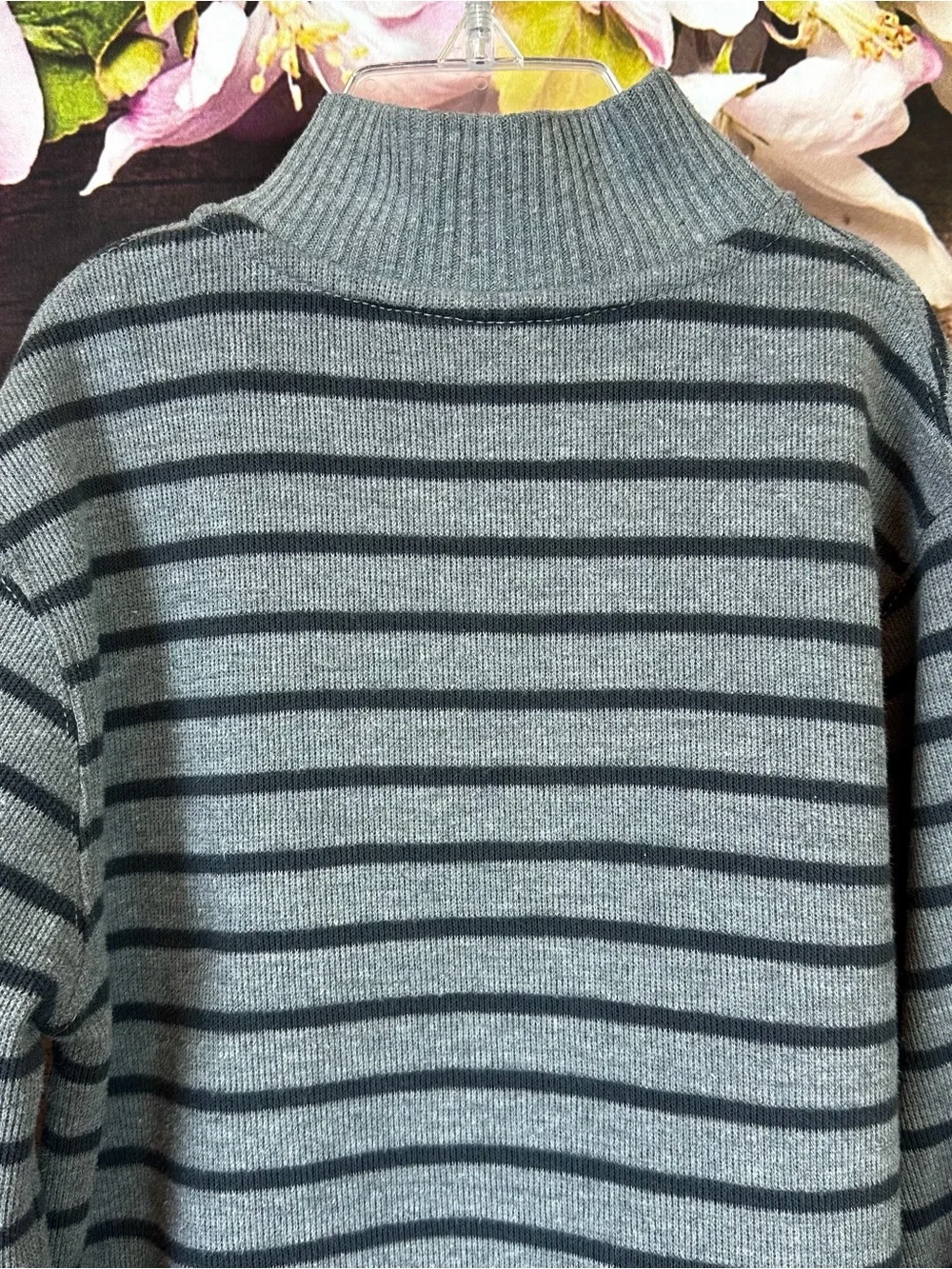 Cherokee Little Boys Cotton Gray Striped Buttons Front Knit Sweater